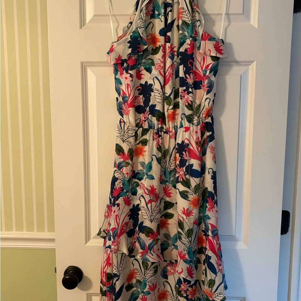 Pink and Green High Low Halter Sundress for Wedding Guest